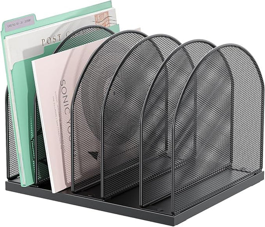gianotter Desktop File Organizer, Desk Organizer with 5 Compartments, Paper Organizer for Desk, Workspace Organizers for Office Supplies (Black, Upright Style)