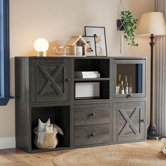 FUSUNBAO Magic DIY Cube Storage Organizer Stackable Cubes for Home Books Clothes Toy-Modular Cubby Storage System-Office Cubical-Bookcase Closet (French Oak,Drawer Cube)