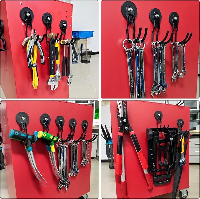3-H Heavy Duty Magnetic Hooks,No-Drill Garage Power Tool Holder, 2 Pack | Patented Extended Right-Angle Support boosts load capacity. Works on iron & steel surfaces, perfect for workshop,shed