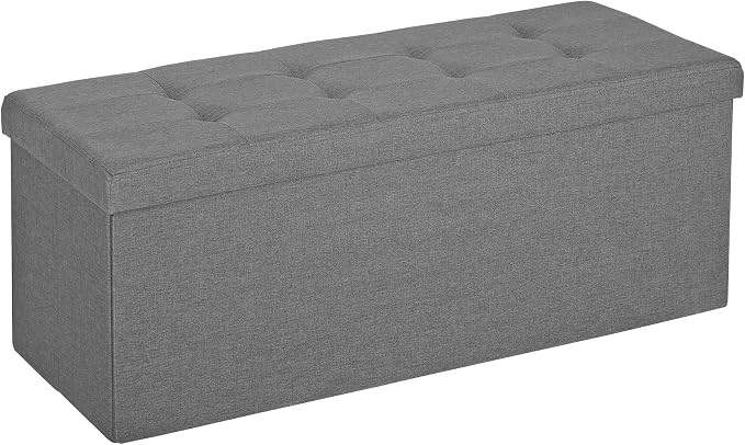 ZenStyle 43Inches Storage Ottoman Bench, Folding Footrest Padded Seat, Storage Chest Long Shoes Bench with Divider, Holds up to 660 lbs, for Living Room, Entryway, Bedroom, Light Gray