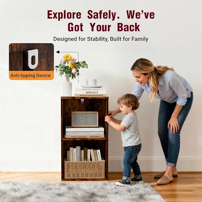 Book Shelf, Wooden Cube Storage Organizer with 11" Open Cubes, Stackable Bookcase for Room Divider Storage, Bookshelf for Living Room, Bedroom, Office (Indonesian Antique Oak, 2-Cube)
