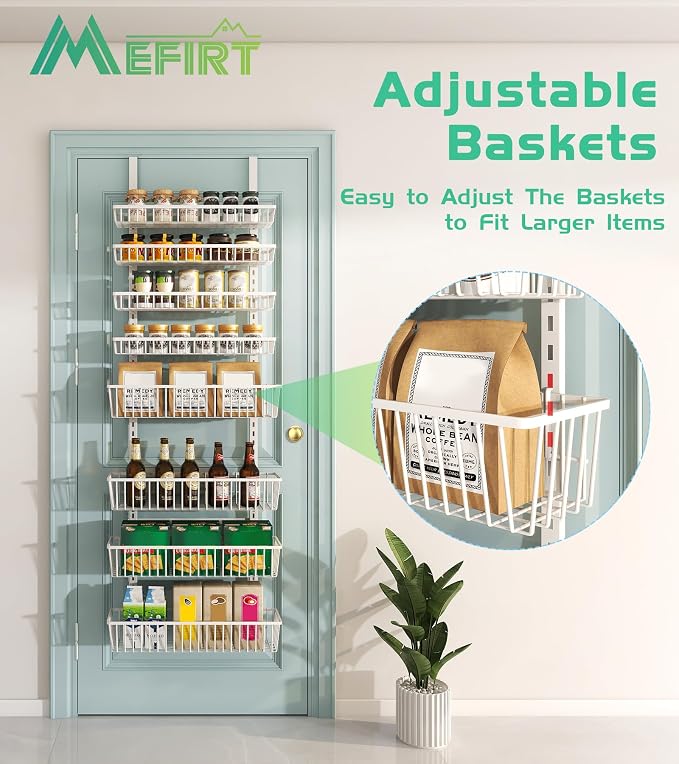 Mefirt Over The Door Pantry Organizer, Pantry Organization and Storage | Pantry Hanging Organizers and Storage, Adjustable Heavy-Duty Metal for Home & Kitchen, Back of Door Seasoning Rack