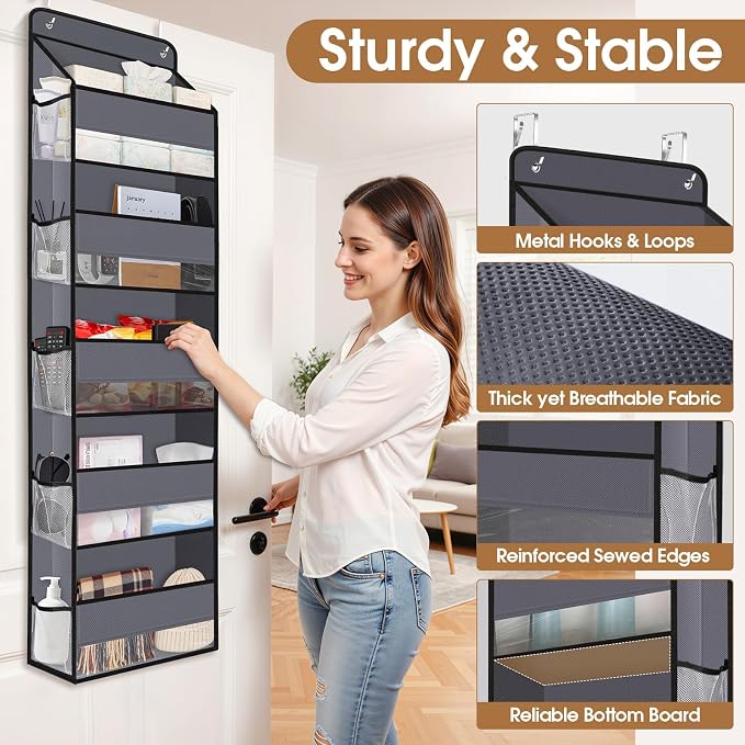 Over The Door Organizer Storage behind Door Hanging Organizer for Nursery | 5 Tier, 10 Side Pockets, Clear Window, Sturdy Construction, Space-Saving Storage for Closet, Bedroom, Bathroom & Nursery