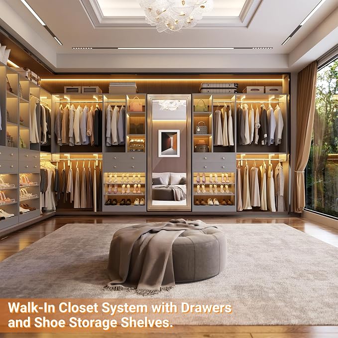 Besiost Closet System - 5FT Small Closet System with Drawers, 60" Closet Organizer System with Reversible Hanging Shelving, Closet Systems for Small/Walk-in Closets, Morandi Grey