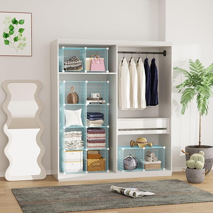 C&AHOME Wire Cube Storage, 12 - Cube Organizer Metal C Grids, Closet, Blue | Modular Shelves Units Storage Bins Shelving Bookshelf Shelf Cabinet