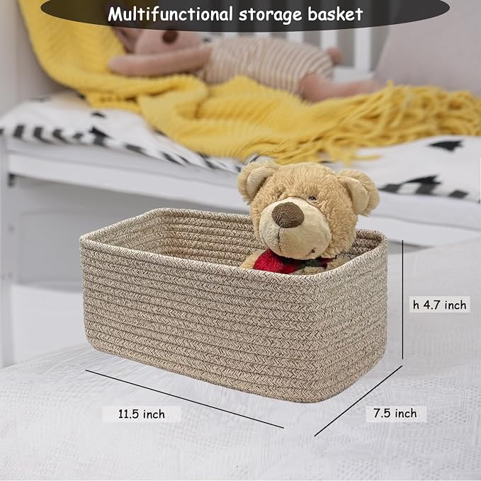 COMFY-HOMI 11.5"x7.5"x4.7" Storage Baskets for Organizing | Cotton Rope Woven Basket | Toy Storage Bin Box | Basket for Shelves, Closet Organizer Bin, Decorative Closet Shelf, 1 Pack
