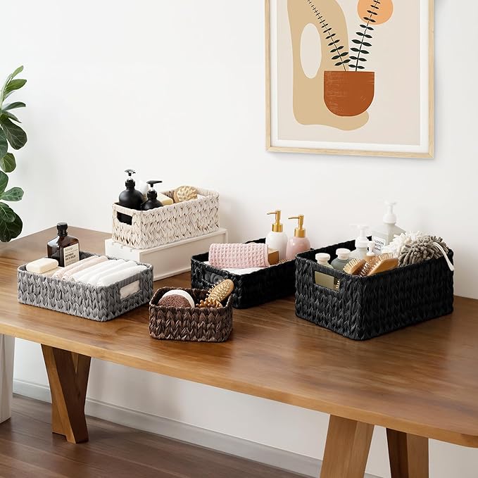 Granny Says Wicker Baskets For Shelves, Large Woven Baskets For Organizing | Small Woven Storage Baskets for Shelf, Rattan Basket For Organizing, Wicker Basket Set, 3-Pack Small Waterproof Baskets