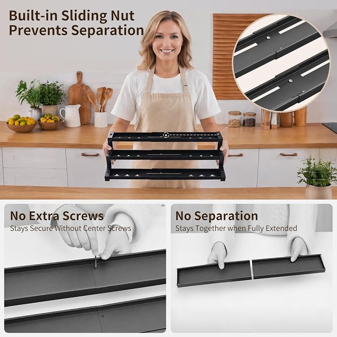 Expandable Spice Rack Organizer for Cabinet, 3-Tier Adjustable Spice Shelf 16"-29", Seasoning Organizer for Cabinet, Pantry & Countertop, Storage Rack for Jars, Bottles & Cans