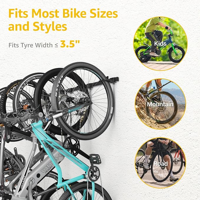 monTEK Enhanced Garage Bike Rack, Adjustable 6 Bike Hangers for Garage | Equipped with 78.5in Extended Rail,Accommodate Various Bicycle Sizes,Heavy-Duty Steel Bike Wall Mount,Max Capacity 330 lbs