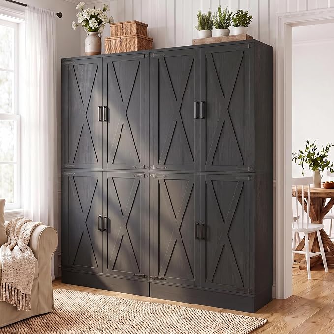 Unikito 71" Tall Kitchen Pantry Storage Cabinet with Built-in Drawer | 31.5" Wide Wood Farmhouse Storage Cabinet with Barn Doors and 3 Shelves, for Home Kitchen,Dining/Living/Laundry/Room