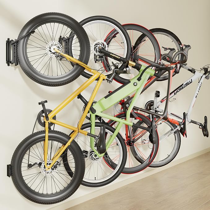 monTEK Swivel Bike Wall Mount for Fat Tire, Up to 4.5" Tire Width, 4 Pack | Swivel Bike Wall Hanger, Holds Up to 77lbs, Space-Saving Bike Rack, Heavy Duty Bike Storage for Garage Tool Room Storehouse