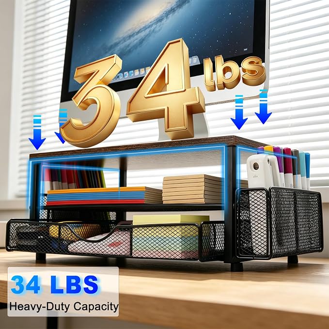 Office Desk Accessories, Monitor Riser Computer Stand, Storage Desk Shelf for Desktop Organizing