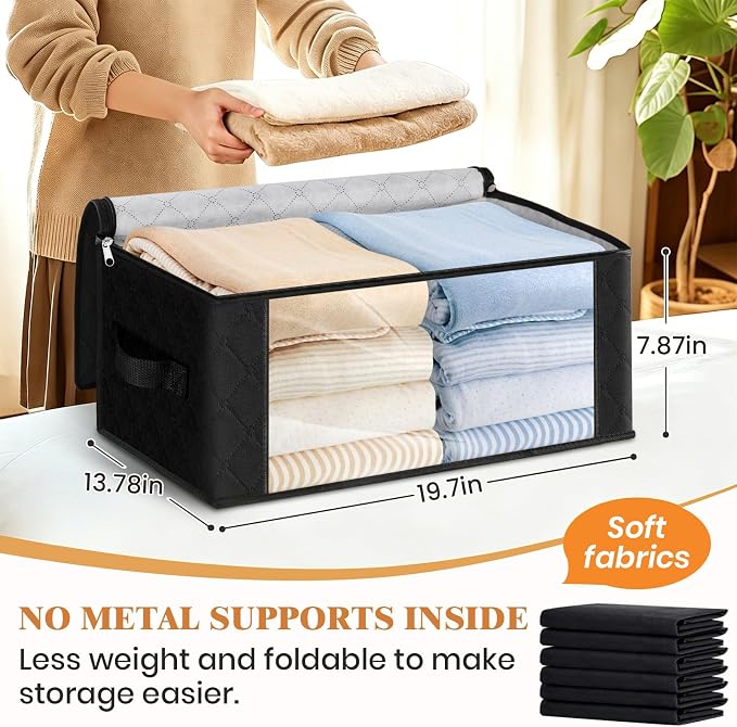 Fab totes 35L Closet Organizers and Storage, Foldable Under Bed Storage Containers, Storage bags for Organizing Bedroom, Closet, Clothing,Organization with Handle (10 Pack,Black)