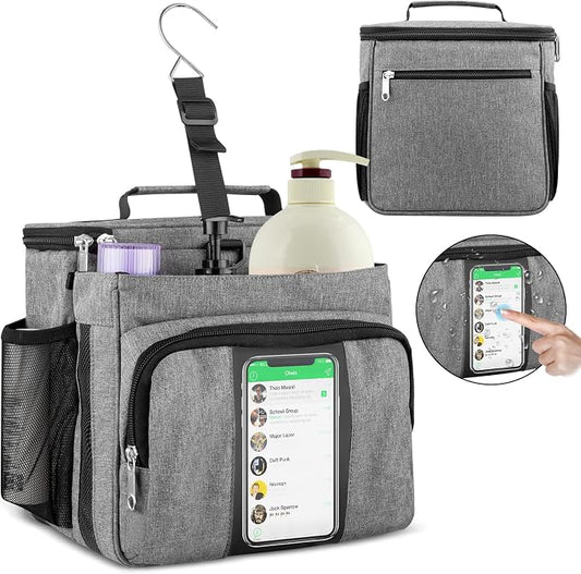 Bukere Portable Shower Caddy Tote Bag for College Dorm Travel, Separate Compartment, Large Capacity, Quick Dry Mesh Base, Hanging Toiletry Bath Bag for Student, Gym, Camp, Women Men