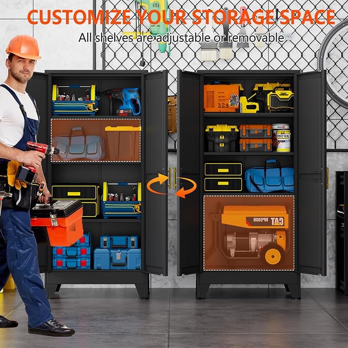 GAIOUS 61''Tall Metal Garage Storage Cabinet,File Cabinet with Door and Adjustable Shelves, Outdoor Steel Tool Cabinet for Home,Office,Warehouse,Garage,Black