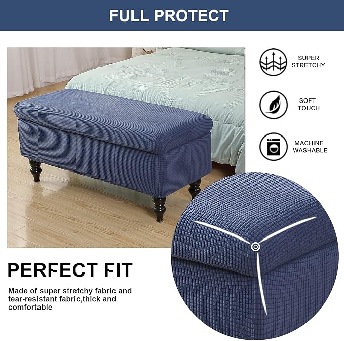 FUANGUI Ottoman Cover Slipcovers Rectangular Folding Stretch | Storage Bench Footrest Sofa Stool Covers Footstool Protector with Elastic Bottom, Removable Washable,Medium