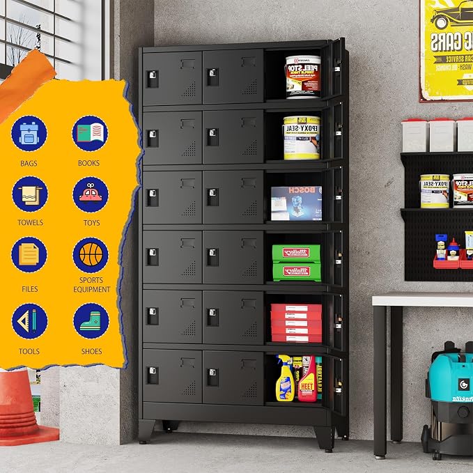 PAOFIN Metal Storage Lockers for Employees with Lock,Metal Storage Locker with 18 Doors for School Garage Office Gym Bedroom,Assembly Required,18 Door Black