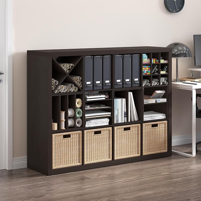 Furinno Cubicle H-Shelf Cube Insert, 2-Tier Cube Organizer, Dark Oak | 12.9W x 12.9H, Shelf Accessory, Fits into Furinno Triple Thick Cubes, IKEA Kallax, for Organizers and Storage