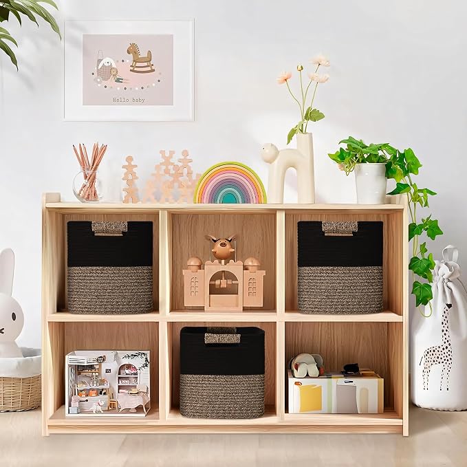 11 Inch Storage Cubes, 3 Pack Cube Storage Bins for Organizing, Cotton Rope Woven Baskets for Shelves, Bathroom, Kids Room, Closets, Baby Nursery
