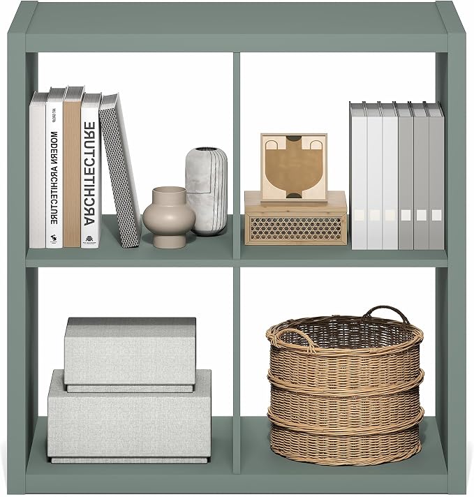 Furinno Cubicle 4-Cube Book Shelf, Extra Thick Frame Bookshelf, Light Grey | 14.6" x 30" x 30", Reversible Bookcase with Open Back, for Living Room, Bedroom, Home Office