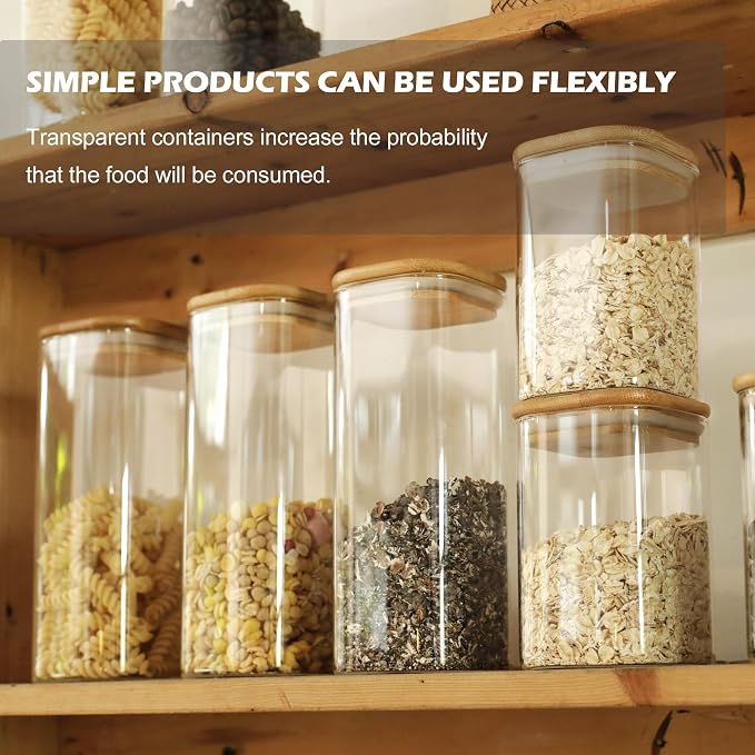 LIBWYS 16-Pack Square Glass Storage Jars with Bamboo Lids (0.6Qt/1.06Qt) | Stackable Dry Food Containers for Pantry Organization, Coffee, Flour, Snacks, Tea, Pasta, Spaghetti | Kitchen Canisters Set