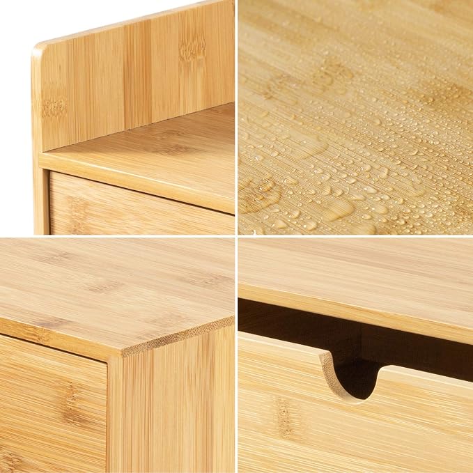 Bamboo Desk Organizer with Drawers, 3-Drawer Desktop Storage Box | 3 Drawers Open Top Tray Fully Assembled Stores Pens, Notes, Makeup, Jewelry & Toiletries for Office, Vanity & Bath