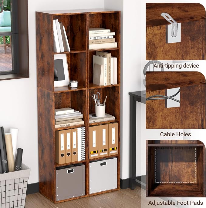 Cube Storage Organizer, 5 Cube Retro Bookshelf, Freestanding 5 Tier Open Shelf, Rustic Brown Retro Shelves for Home Office, Bedroom, Living Room, Study
