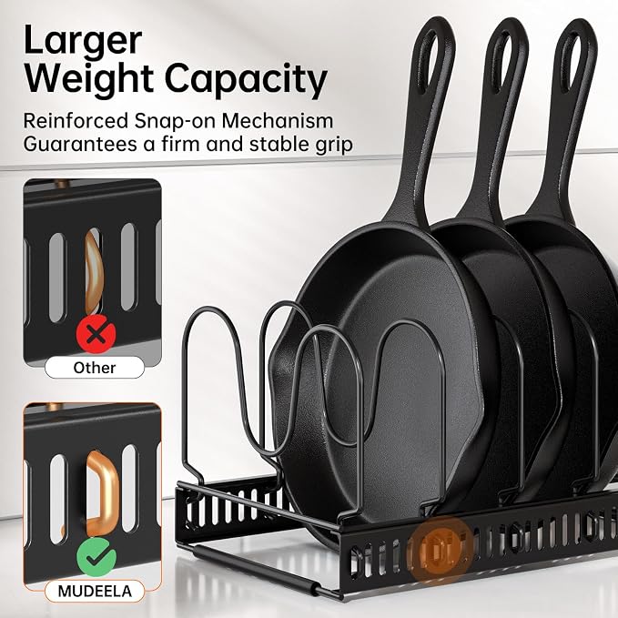 MUDEELA Expandable Pot Pan Lid Organizers inside Cabinet, 14 Divider-Black | Expandable 11.8–22.9", 14 Adjustable Divider, Tool-Free Assembly, Non-Slip, Scratch-Proof, For Pan Lid Cutting Board Bakeware