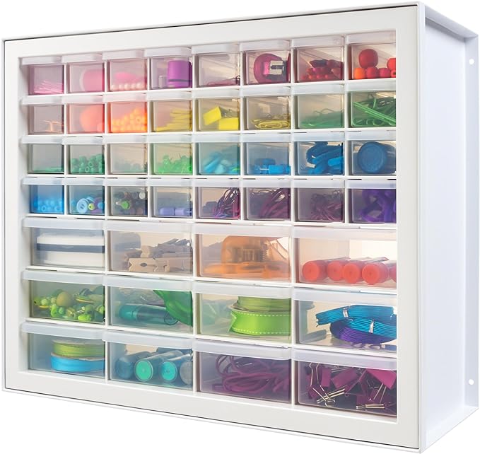 IRIS USA 44-Drawer Small Parts Storage Cabinet, Crafts, Made in USA, White | Wall-mountable, Stackable, Building Bricks, Screws, Nuts & Bolts, Hardware, Garage Tool Storage