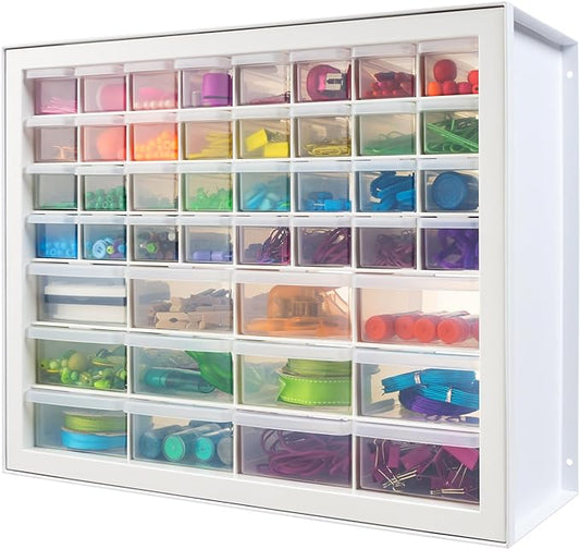 IRIS USA 44-Drawer Small Parts Storage Cabinet, Crafts, Made in USA, White | Wall-mountable, Stackable, Building Bricks, Screws, Nuts & Bolts, Hardware, Garage Tool Storage