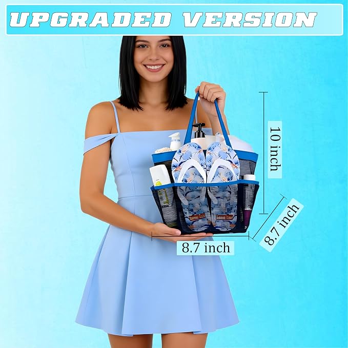 Mesh Shower Caddy Portable - 9 Pockets for College Dorm Room Essential | Large Capacity Mesh Shower Caddy with 9 Pockets, Portable Hanging Toiletry Bag for College Dorm, Gym, Camping and Beach