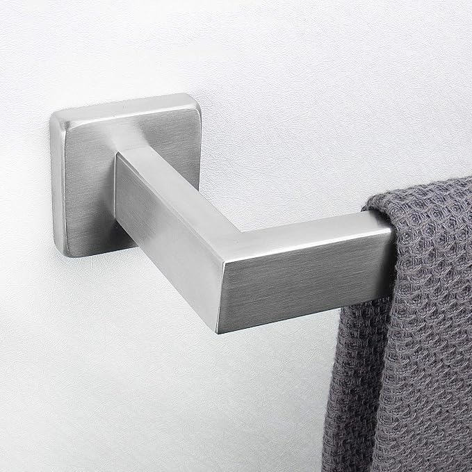 NearMoon Towel Bar, Bath Accessories Premium Thicken Stainless Steel Square Shower Towel Rack for Bathroom, Towel Holder Wall Mounted (1 Pack, Brushed Nickel, 16 Inch)