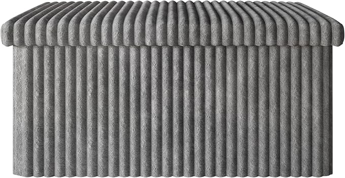 HOME DESIGN Florence 30" Upholstered Folding Storage Bench, Tufted Top, Space-Saving Storage, Gray Corduroy Fabric