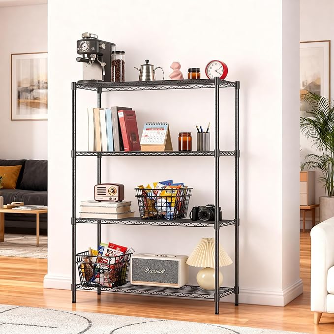FDW | 4-Tier Wire Shelf | 36" x 14" x 54" | Black | Storage Shelves with Adjustable Racks, Holds upto 1000 lbs | Rust-Resistant, No-Tool Assembly | For Home, Garage