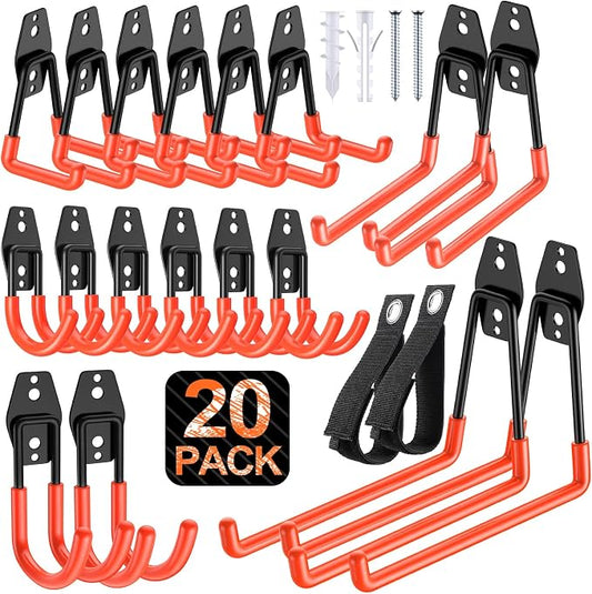MKRUI 20-Pack Garage Hooks for Storage & Hanging Items, Save Space | Hangs Bikes, Ladders, Ropes, Hoses, Tools; for Garage, Warehouse, Shop, Shed, Yard