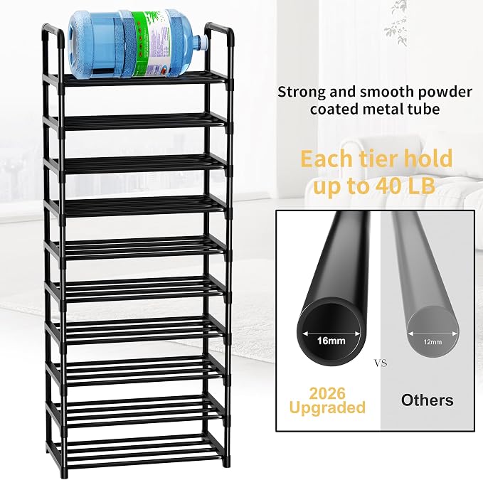 Shoe Rack, 10 Tier Shoe Storage Organizer,Fit 30-35 Pairs Shoes,Metal Tall Shoe Shelf for Closet,Entryway, Hallway,Garage,Bedroom,Cloakroom