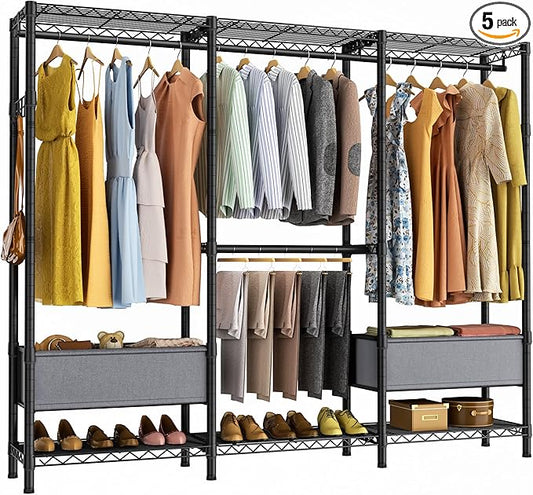 Golpart Heavy Duty Clothes Rack Metal Wardrobe with Adjustable Wire Shelves | Closet Organizers and Storage Clothing Rack Metal System Freestanding Hanging Clothes System Free Standing Garment Coat Racks