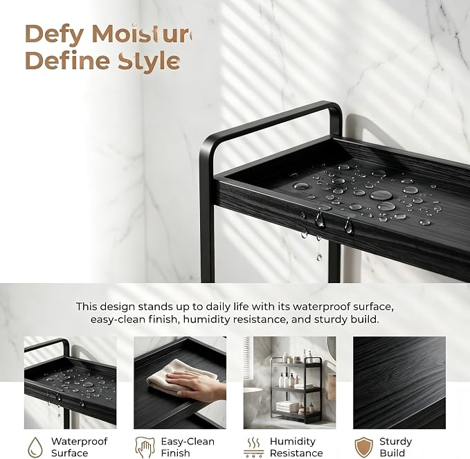 Bathroom Counter Organizer with Basket, Bathroom Organizers and Storage,Skincare Organizers for Vanity,Storage Organizers for Bathroom, Kitchen, Dresser (3-Tier Black Wood Rack)