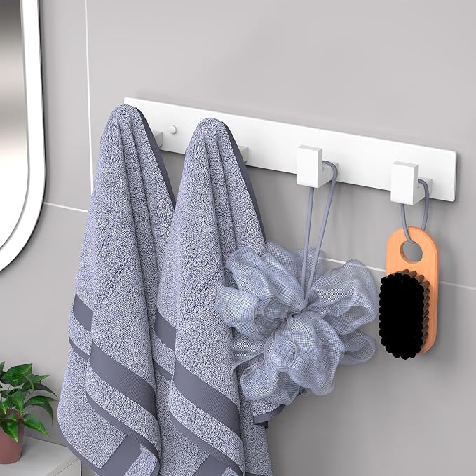 PMMASTO Stainless Steel Coat Rack Wall Mounted, Heavy Duty Metal Hook Rail for Hanging Coats Hats Towels Robes Bags, Modern Wall Hooks Organizer (White, 4 "L Hooks, 1 Pack)