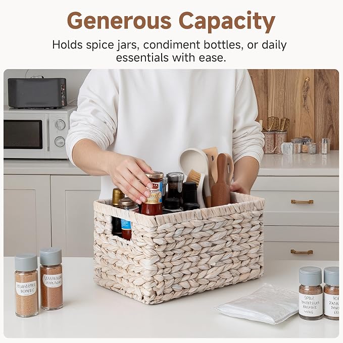 StorageWorks Pantry Baskets, Wicker Storage Baskets for Organizing, Pantry Organizers and Storage, Water Hyacinth, Natural