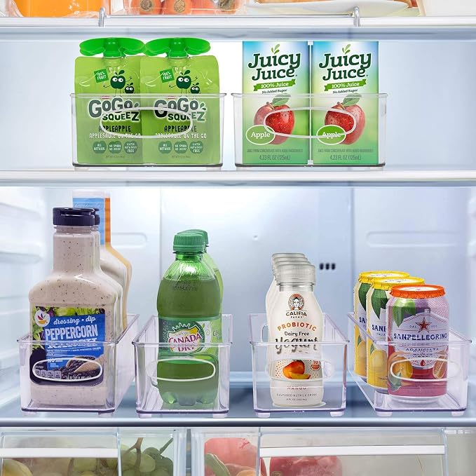 Sorbus Stackable Refrigerator Organizer Bins - Set of 4 Clear Storage Bins for Kitchen Pantry, Freezer & Fridge Organization - Food Organizing Plastic Containers with Handles for Countertops & Drawers
