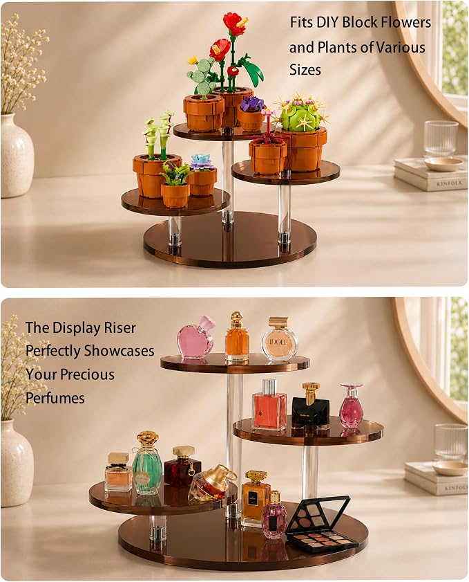 3-Tier Acrylic Display Stand for Botanical Collection Sets, Thickened Showcase Figures Display Holder for Collectibles Dessert Buffet Riser Christmas Tabletop Plant Perfume Watch, Desk Organizer