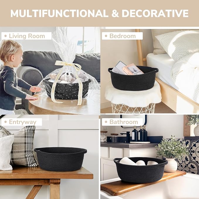 CHICVITA Small Woven Boo Basket Empty with Bags & Ribbon for Gift, Black | 12"x 8"x 5" Woven Gift Basket Empty to Fill, Baskets for Organizing, Cute Basket for Dogs Cats, Organizer for Shelves