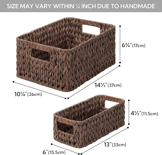 Granny Says Storage Baskets For Shelves, Waterproof Basket For Organizing | Small Woven Storage Baskets for Shelf, Rattan Basket For Organizing, Wicker Basket Set, 3-Pack Small Waterproof Baskets