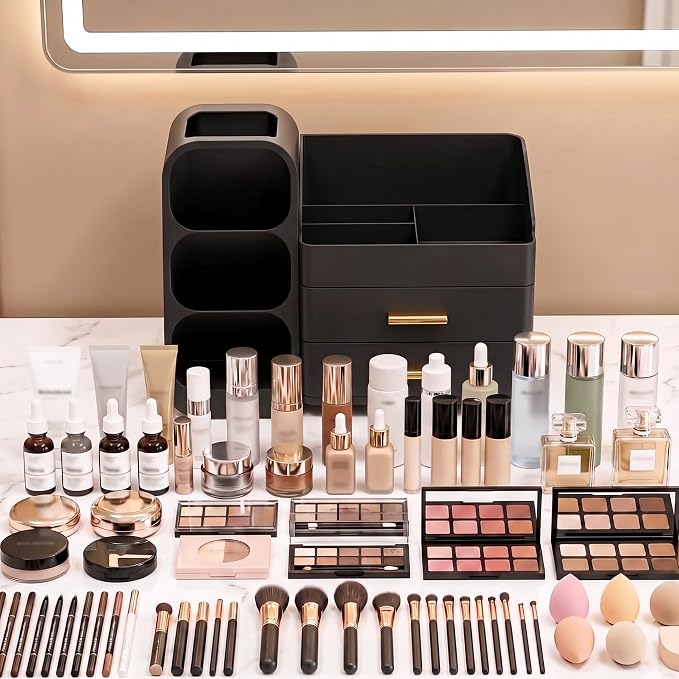 Large Capacity Makeup Organizer Countertop with Makeup Brush Holder for Vanity, Thickened Material, Bathroom Countertop Organizer Skin Care Perfumes Storage, Teen Girl Gifts for 12-23 Year