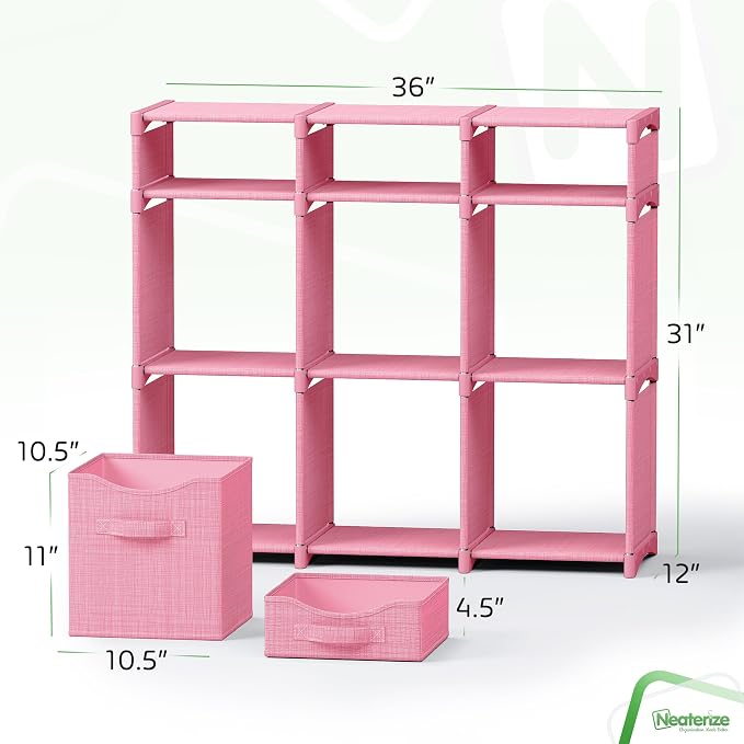 Cube Storage Organizer with Storage Bins Included - The Perfect Closet Organizers and Storage Solution. Includes 9 Storage Cubes, Great For Toy Storage, Closet Storage, Clothes Storage (Pink)