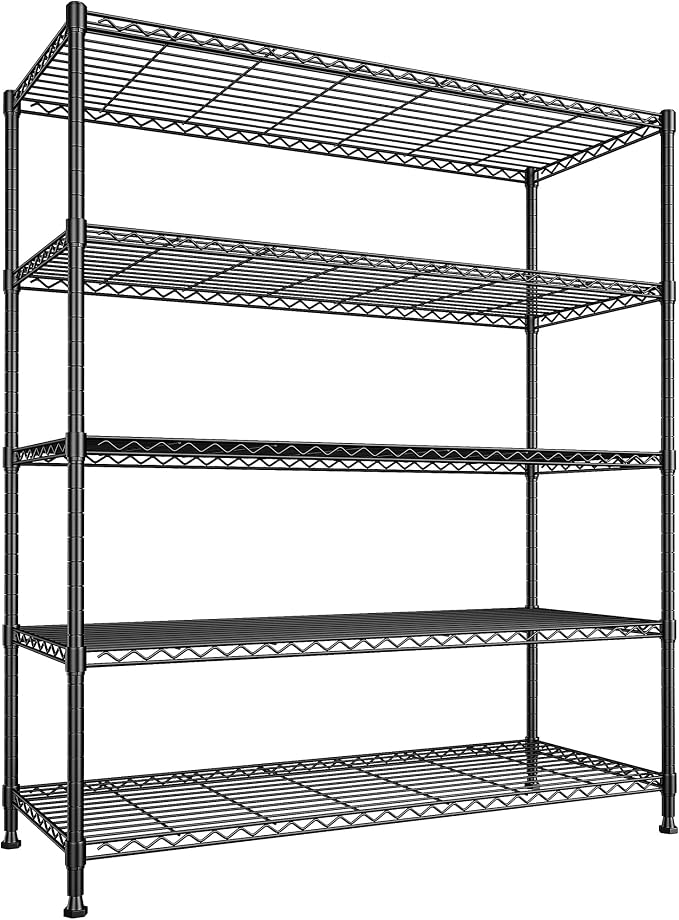 DurayLoly 2 Set of 45 W Storage Shelves 5 Tier Wire Shelving Unit Adjustable Metal Shelving Wire Shelf Pantry Shelves Wire Commercial Rack for Closet Kitchen Pantry Garage 45" Wx 13.5" Dx70.5 H Black