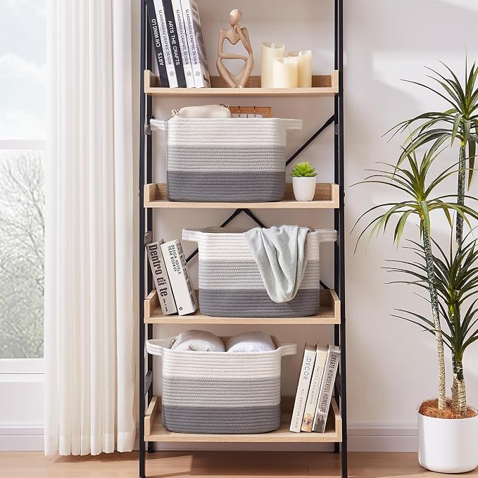 OIASKET Storage Baskets for Organizing, Woven Baskets for Shelves, Rectangle Decorative Organizer for Storage Clothes, Toy, Books, Towels Nursery Bins 3 Pack (Gradient Grey, 14.17"x9.85"x9.45")