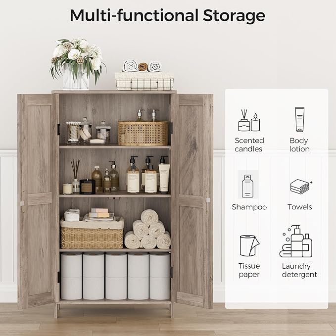 Homleke 43.3" H Farmhouse Bathroom Storage Cabinet with Adjustable Shelves | Freestanding Storage Cabinet with Barn Doors for Bathroom, Kitchen, Living Room, Dining Room & Entryway, Greige