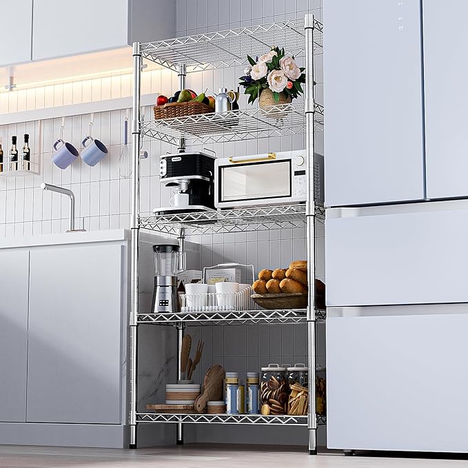 M MZG 1250 lbs Steel Heavy Duty 5-Tier Utility Shelving Unit Steel Organizer Wire Rack for Home,Kitchen,Office,Chrome (13.7" D x 23.6" W x 62.4" H)